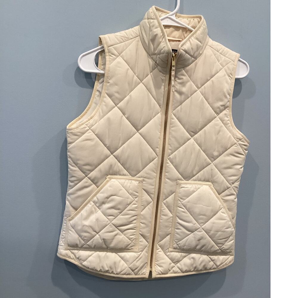 J.Crew Mercentile Womens Quilted Vest Size XS Off White Cream‎ Preppy Fisherman